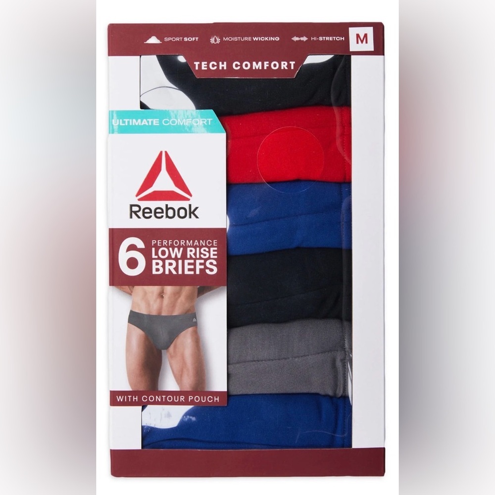 Reebok Men's Low Rise Briefs - Red, Blue, Gray